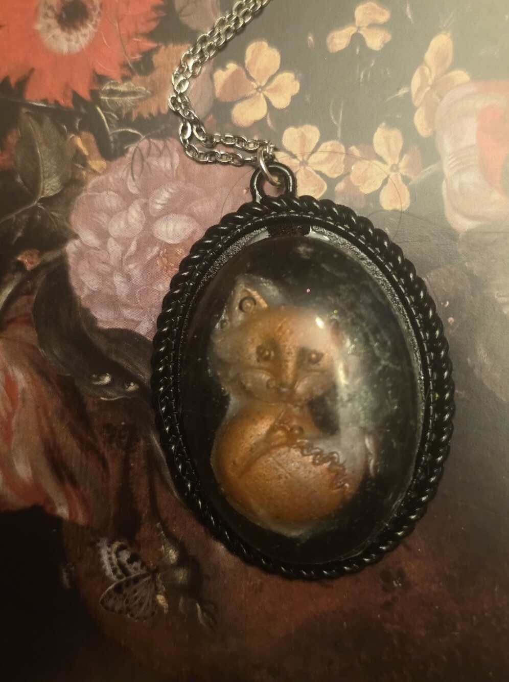 Fox Pendant On Black Metal Frame With Silver Stainless Steel Chain Necklace